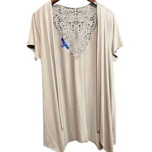 Women's‎ Beige Short Sleeve Open Front Cardigan Crochet Back Detail
